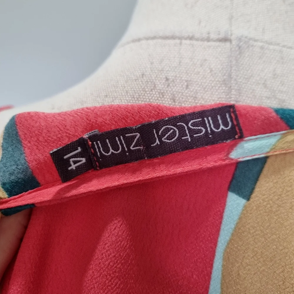 Mister Zimi Fez Billie Multicolour Geometroc Print Long Sleeve Top Size 14 - Picture 6 of 9